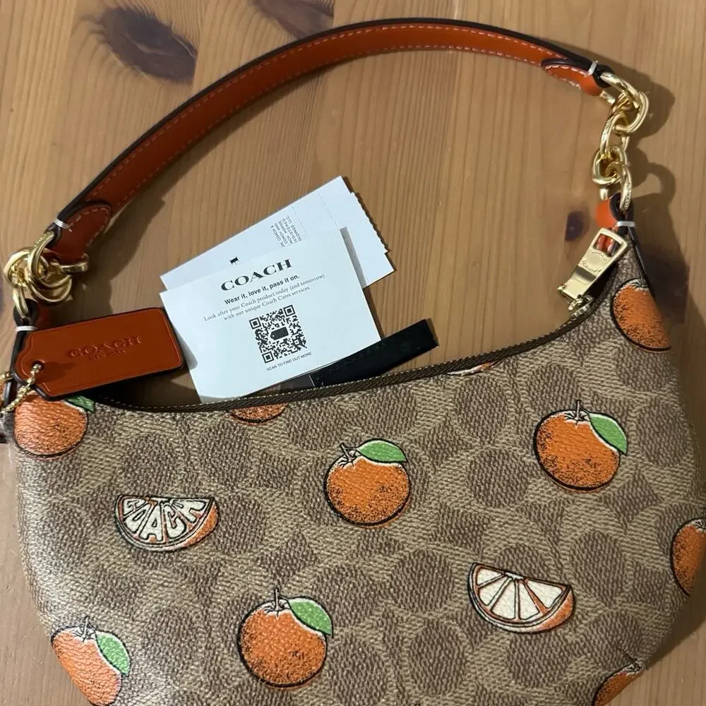 🍊Coach Mini Payton Bag In Signature Canvas With Orange Print_7